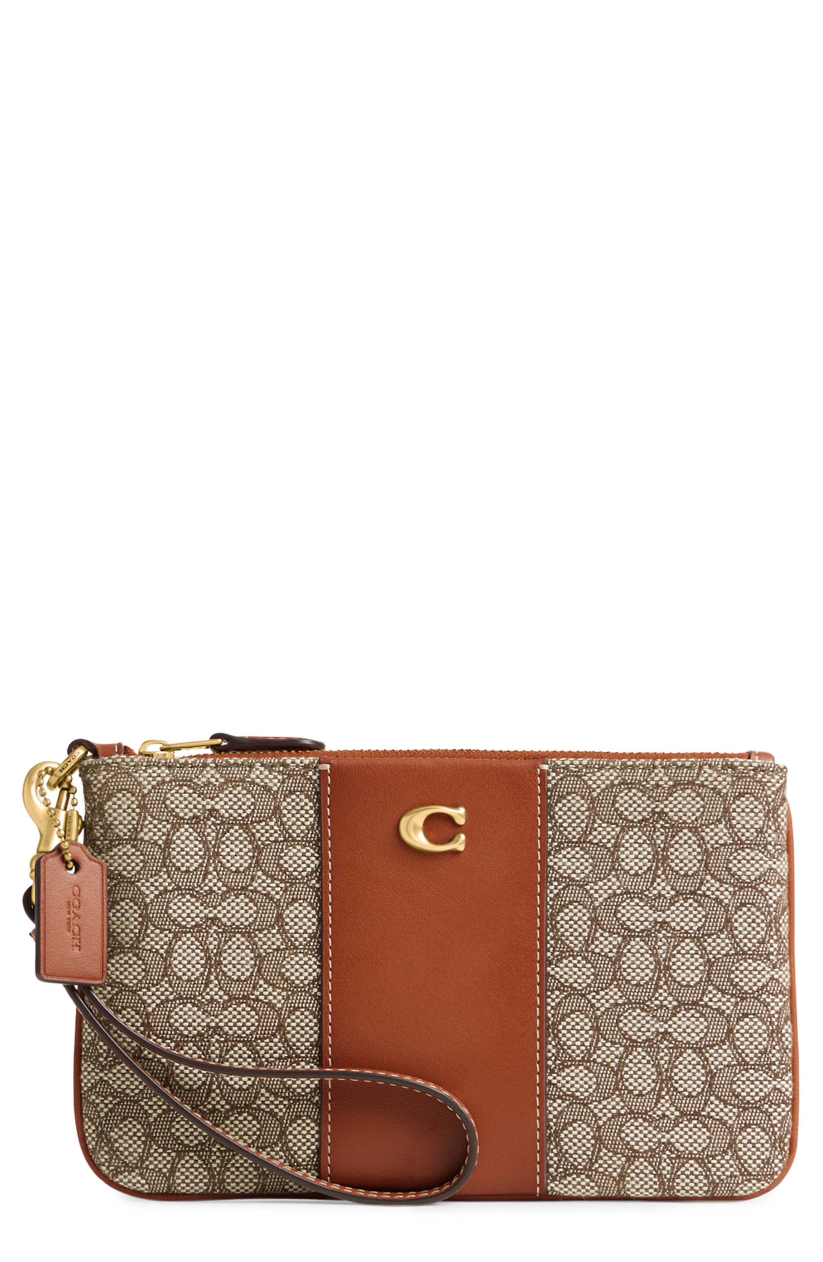 COACH Mini Signature Jacquard & Leather Wristlet, Main, color, 