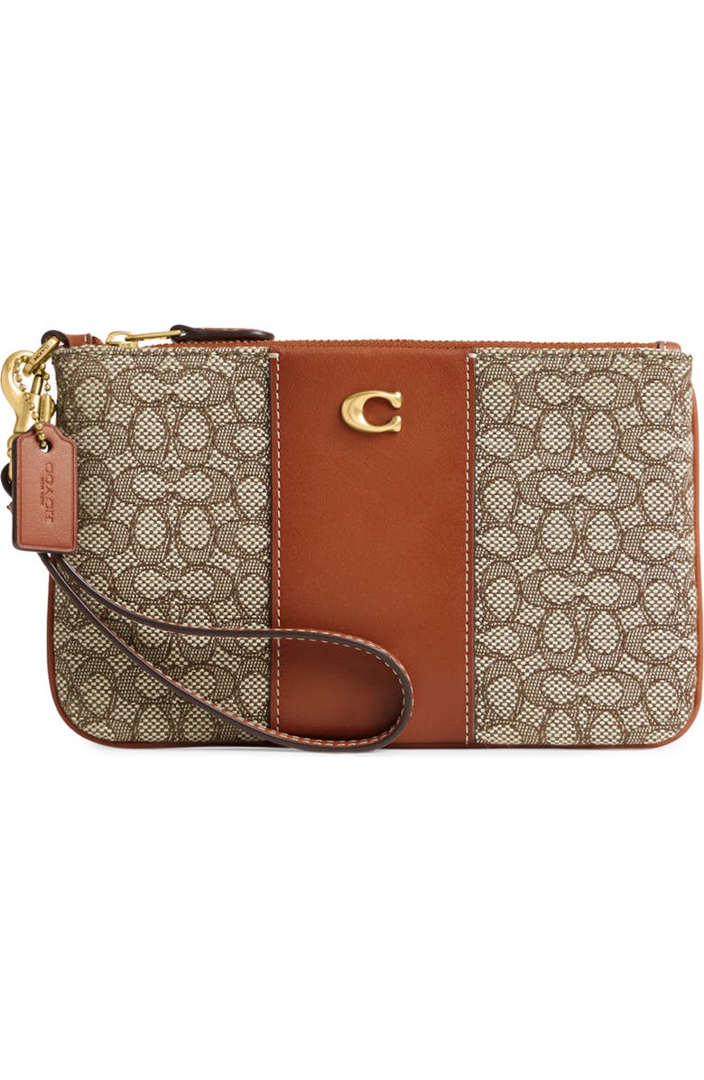 COACH Mini Signature Jacquard & Leather Wristlet, Main, color,