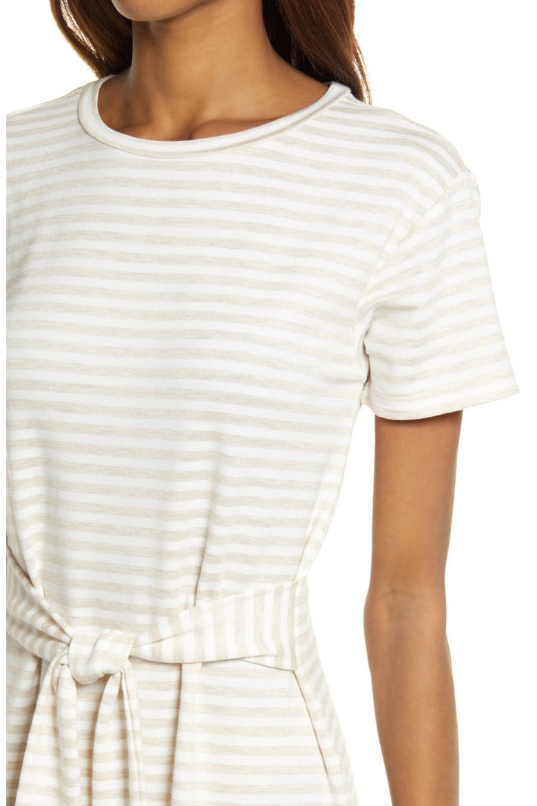 Salad Days Stripe Tie Waist T-Shirt Dress, Alternate, color, HEATHER OATMEAL