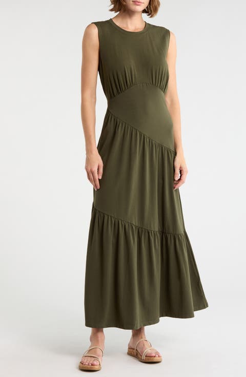 Gathered Sleeveless Tiered Maxi Dress