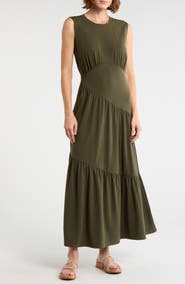 DKNY Gathered Sleeveless Tiered Maxi Dress