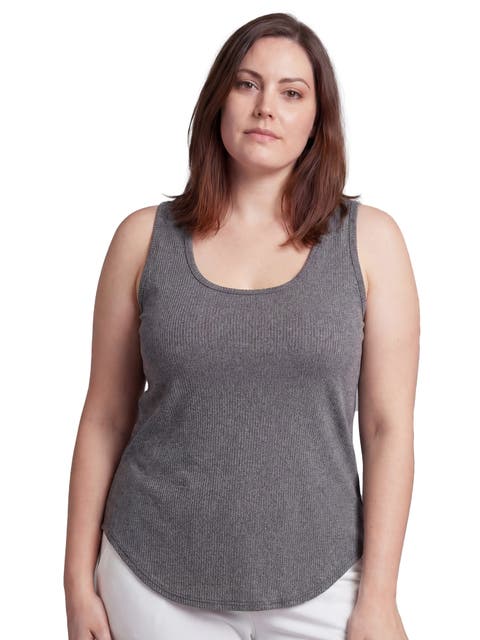 Curvy Basic Ribbed Knit Sleeveless Scoop Neck Long Flared Tank Top