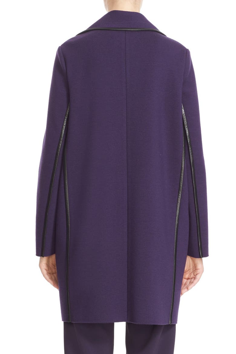 Leather Trim Merino Wool Coat, Alternate, color, PURPLE