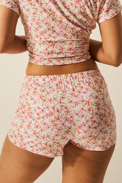 Stripe & Stare T-shirt & Bed Shorts Pj Set Antique White Floral In Antique Floral