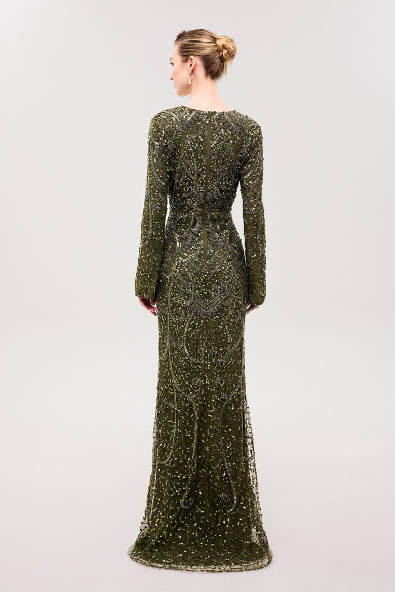 Embellished Sequin Abstract Gown, Alternate, color, Olive