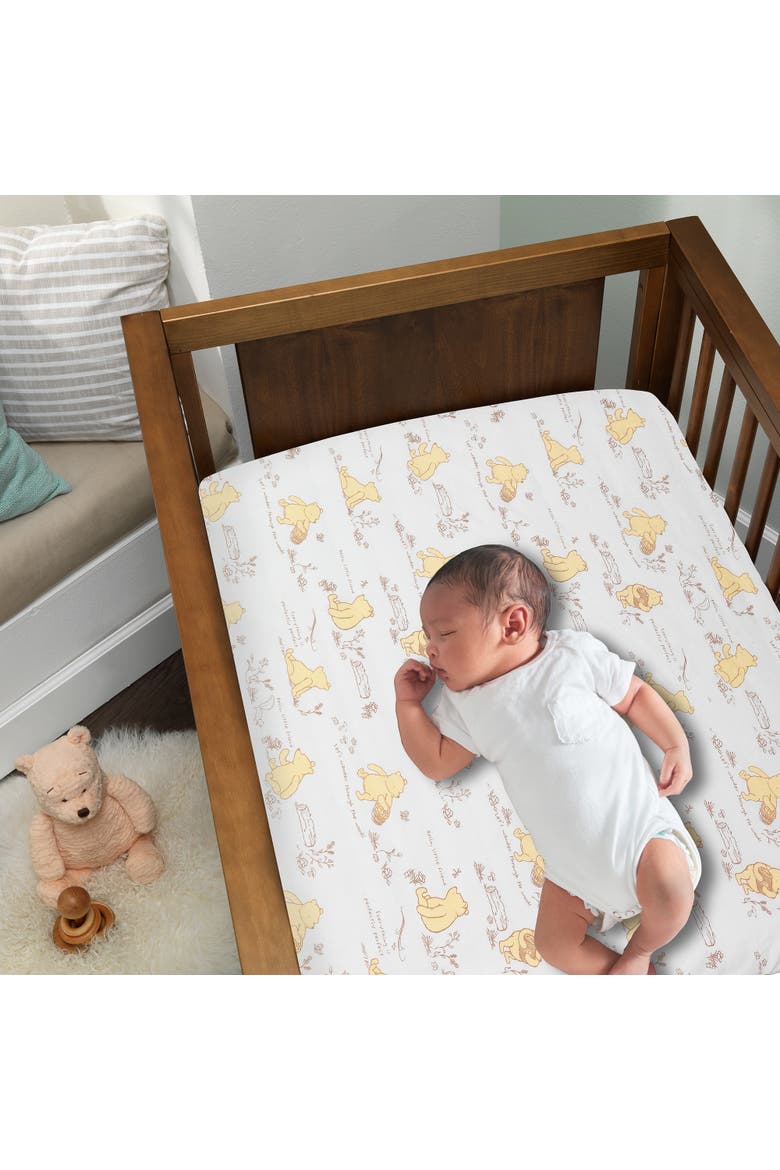Disney Baby Storytime Pooh 100% Cotton Fitted Crib Sheet, Alternate, color, Cream