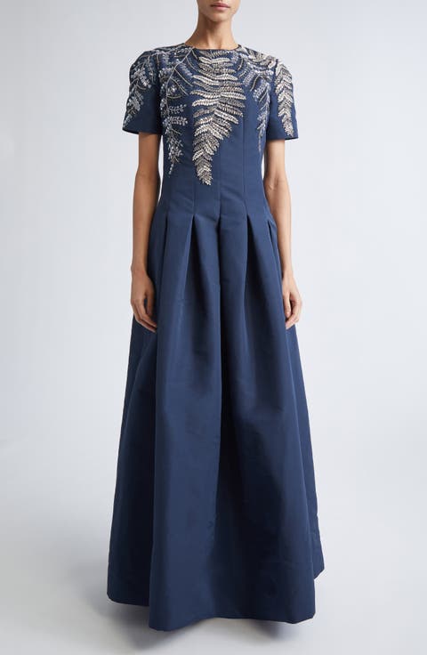 Sequin Fern Embroidered Faille Gown