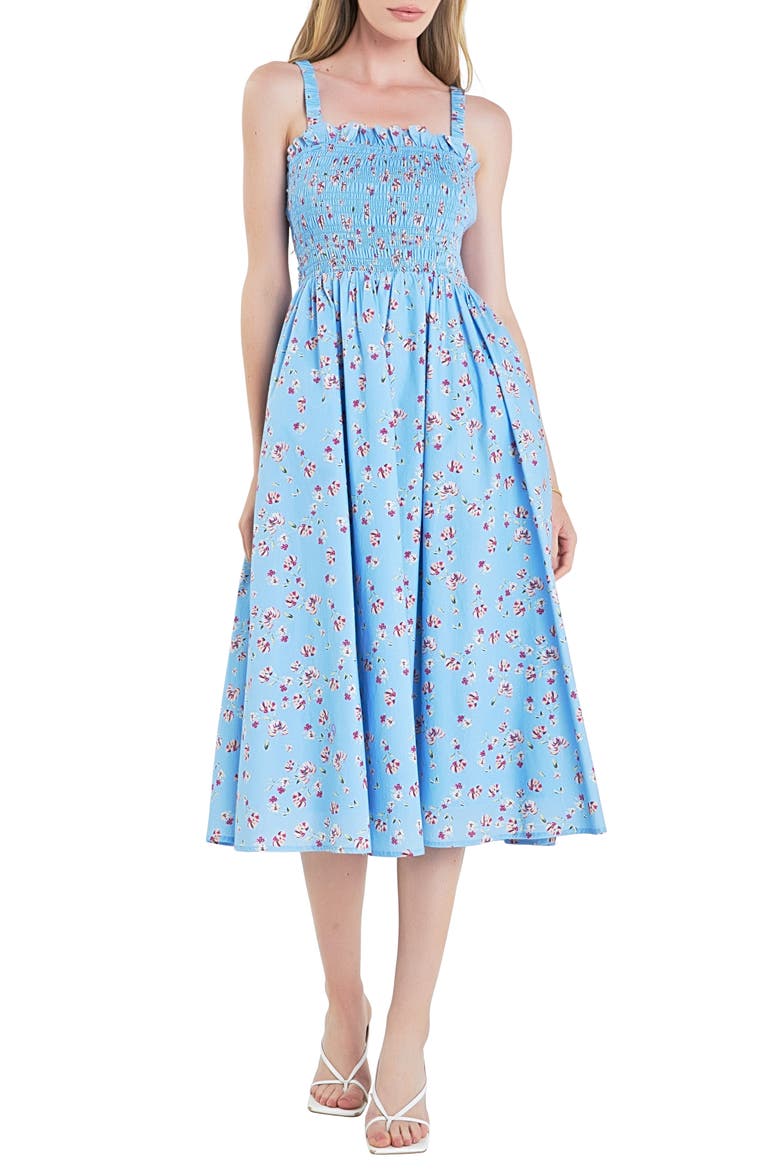 Smocked Floral Sundress, Main, color, BLUE MULTI