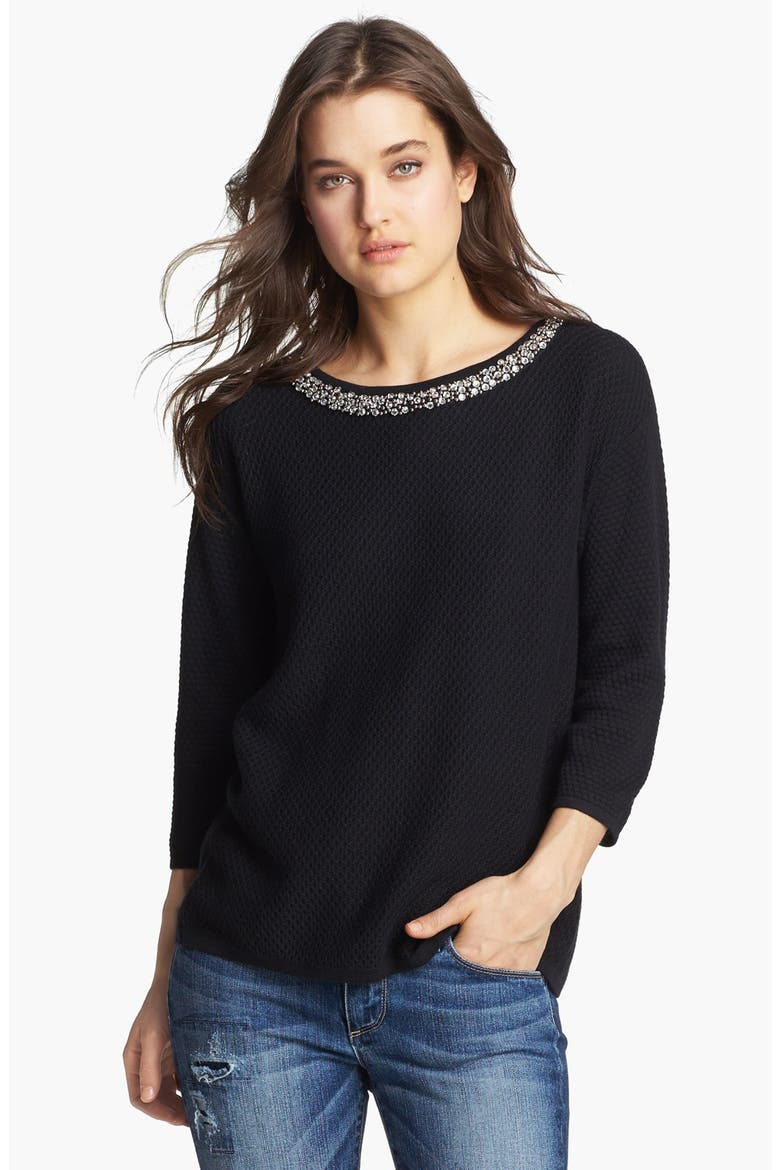 Hinge® Jewel Neck Sweater, Main, color, BLACK
