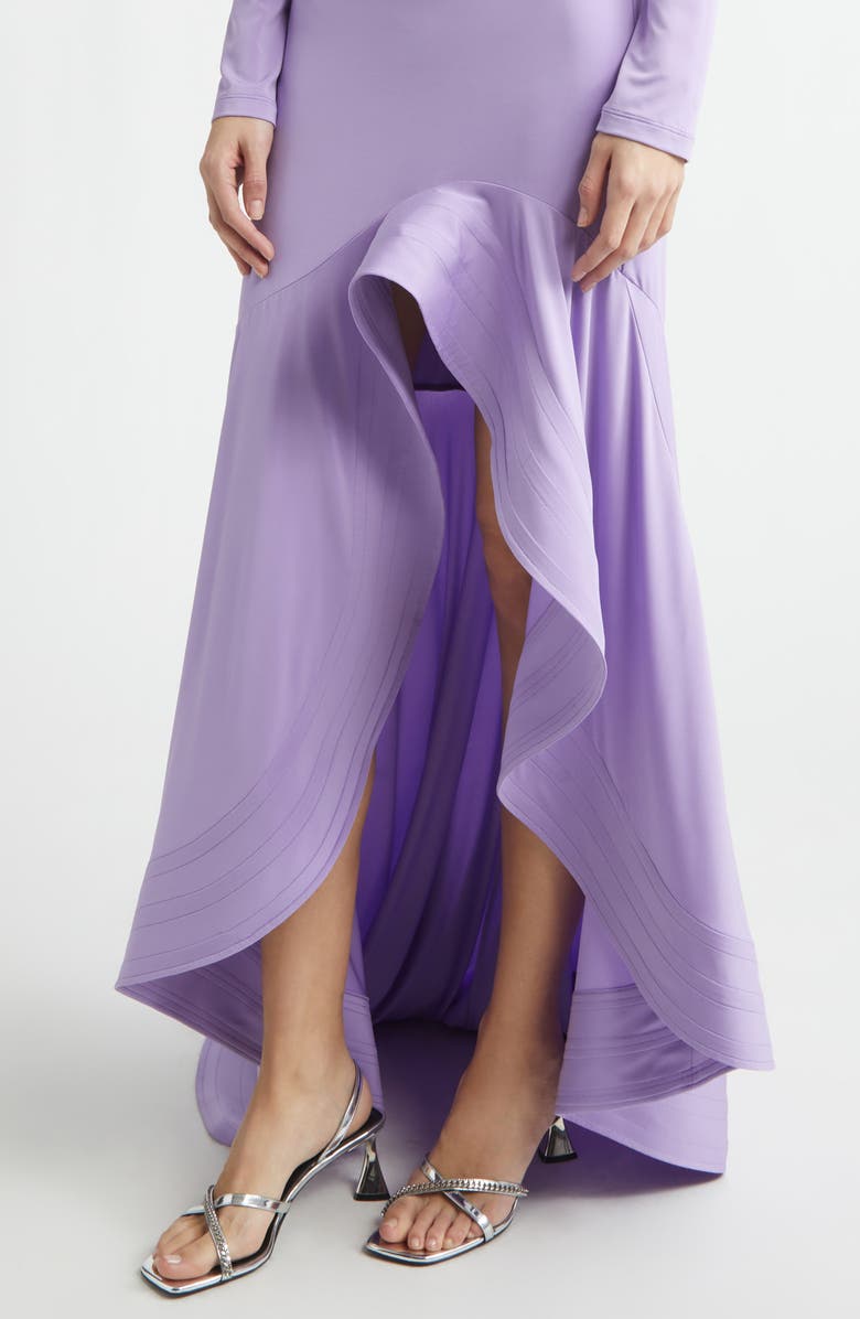 Stella McCartney Long Sleeve High-Low Crepe Jersey Gown, Alternate, color, Lilac