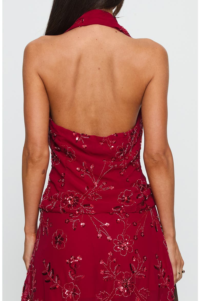 Twilight Zone Beaded Cowl Halter Top, Alternate, color, RED