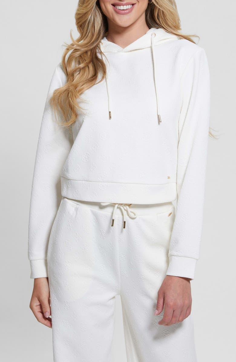 GUESS Peony Jacquard Logo Crop Hoodie, Main, color, 