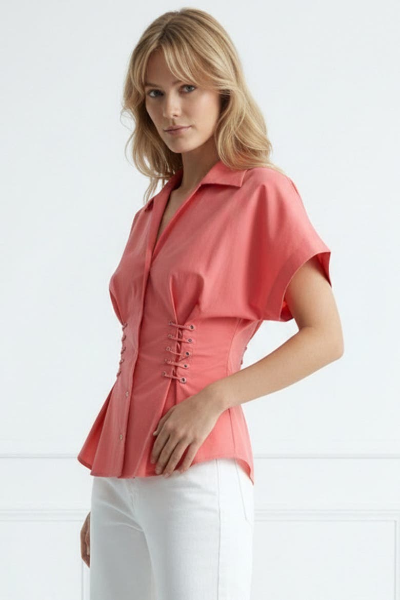 Mollie Shirt Collar Front Tie Fitted Shirt, Alternate, color, Pink