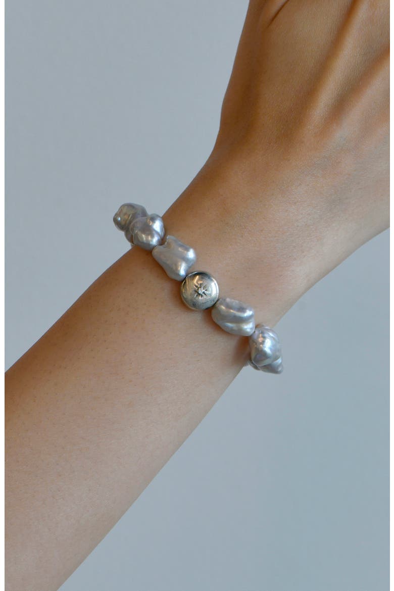 Boheme Grey Baroque Pearl Stretch Bracelet, Alternate, color, SILVER