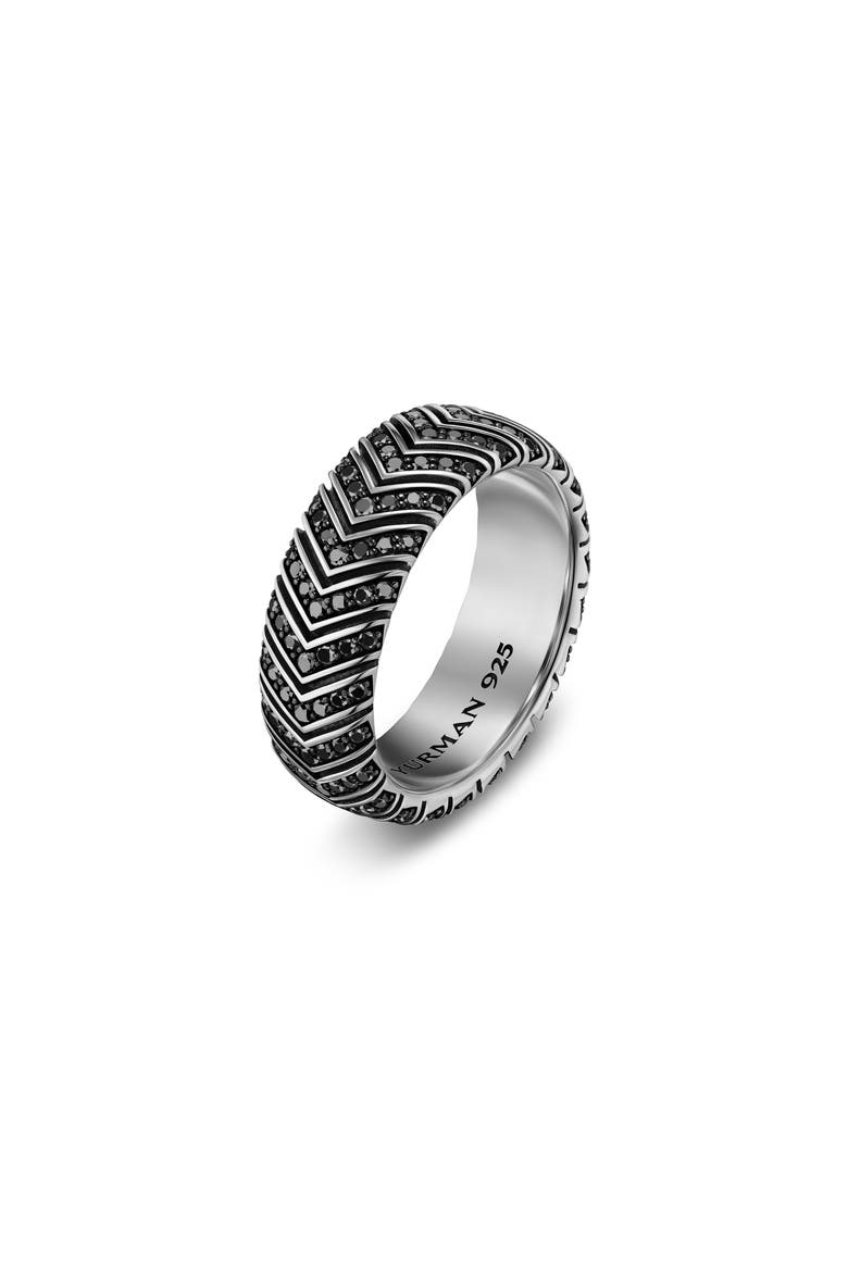 Men's Chevron Band Ring in Sterling Silver with Black Diamonds, 8mm, Alternate, color, SILVER PAVE