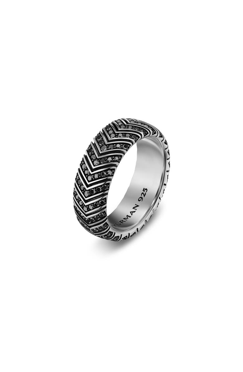 David Yurman Men's Chevron Band Ring in Sterling Silver with Black Diamonds, 8mm, Alternate, color, Silver Pave
