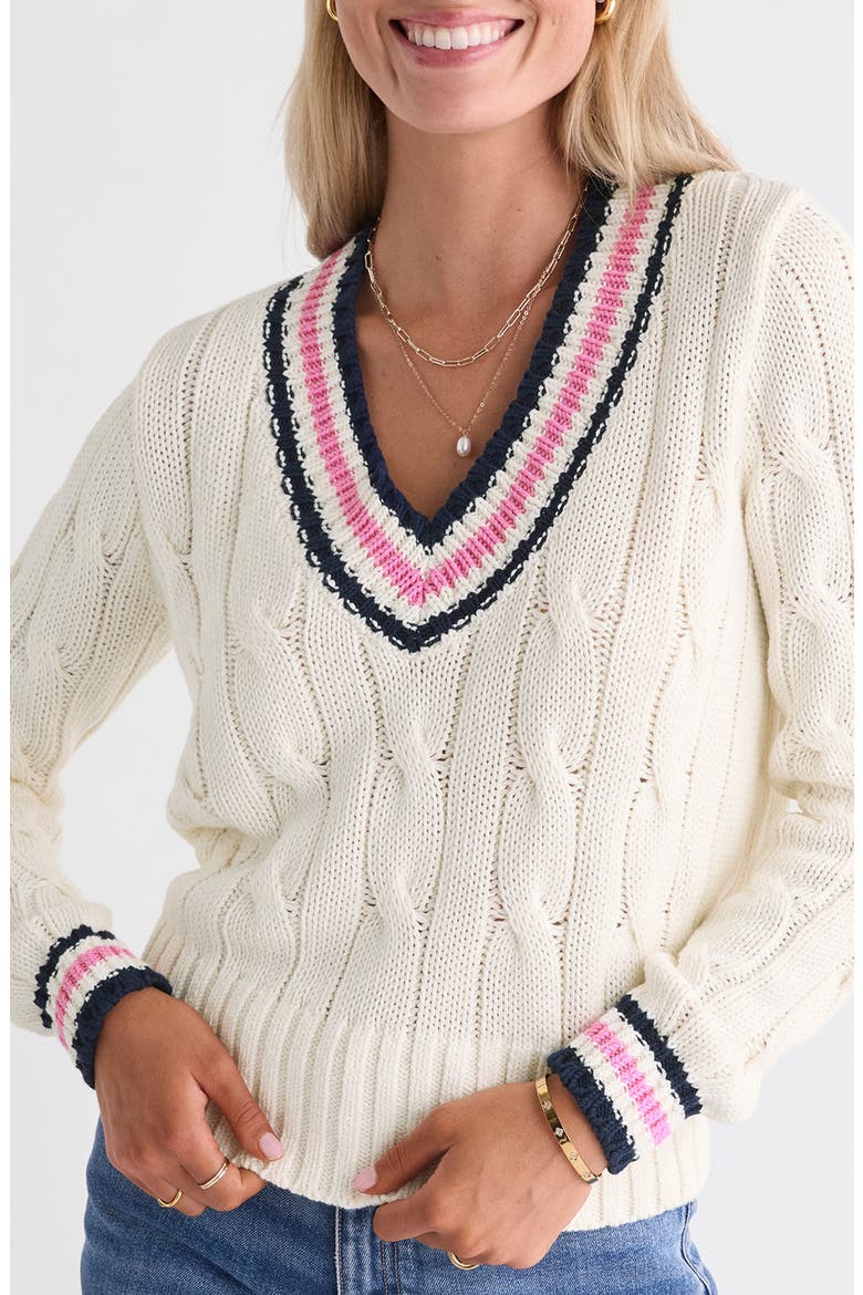 Varsity Cable Knit Sweater, Main, color, MARSHMALLOW