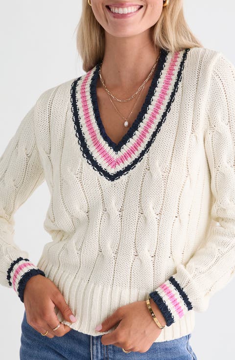 Varsity Cable Knit Sweater