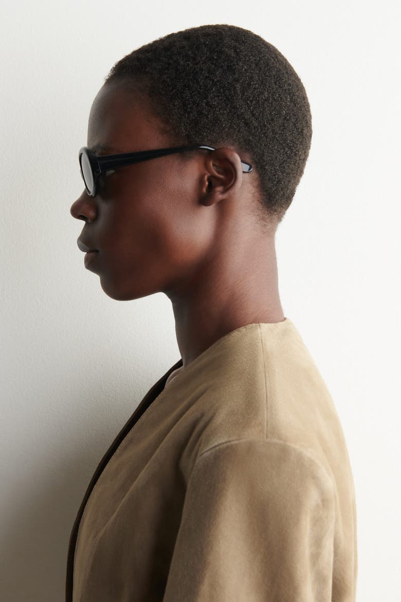 Oval Sunglasses, Alternate, color, BLACK
