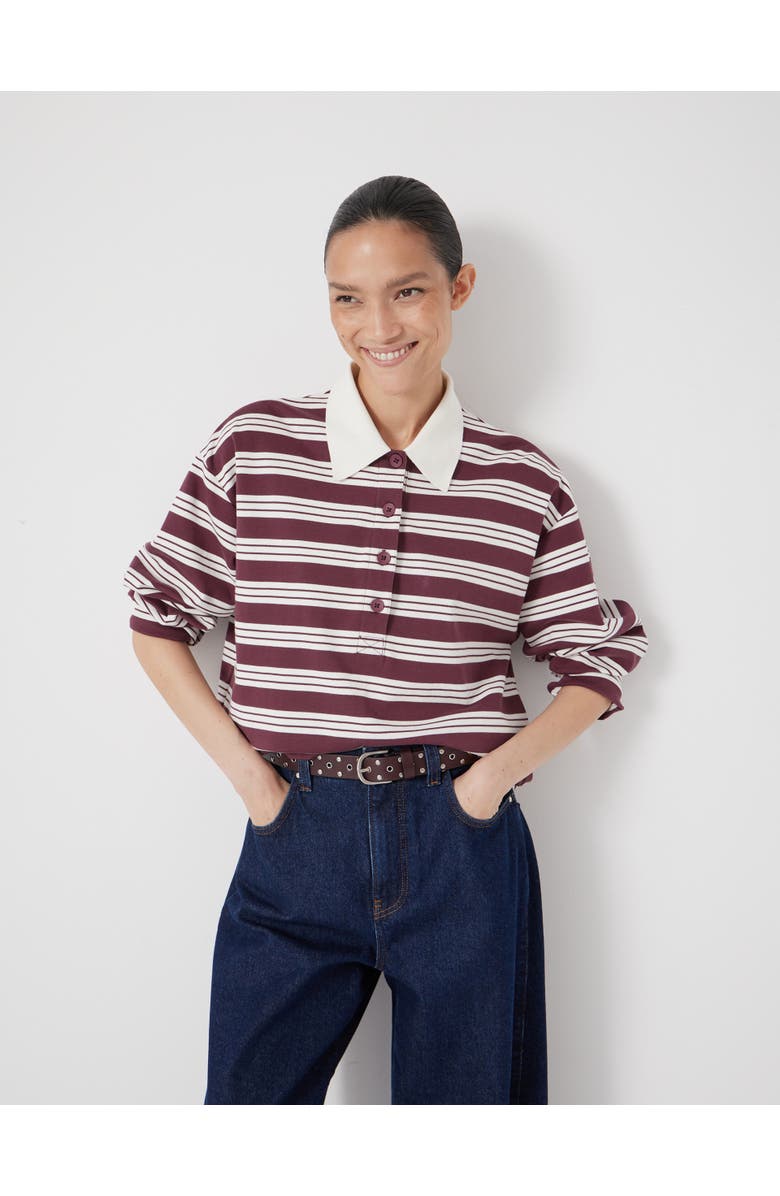Hush Cotton Striped Polo Top, Alternate, color, Brown Stripe