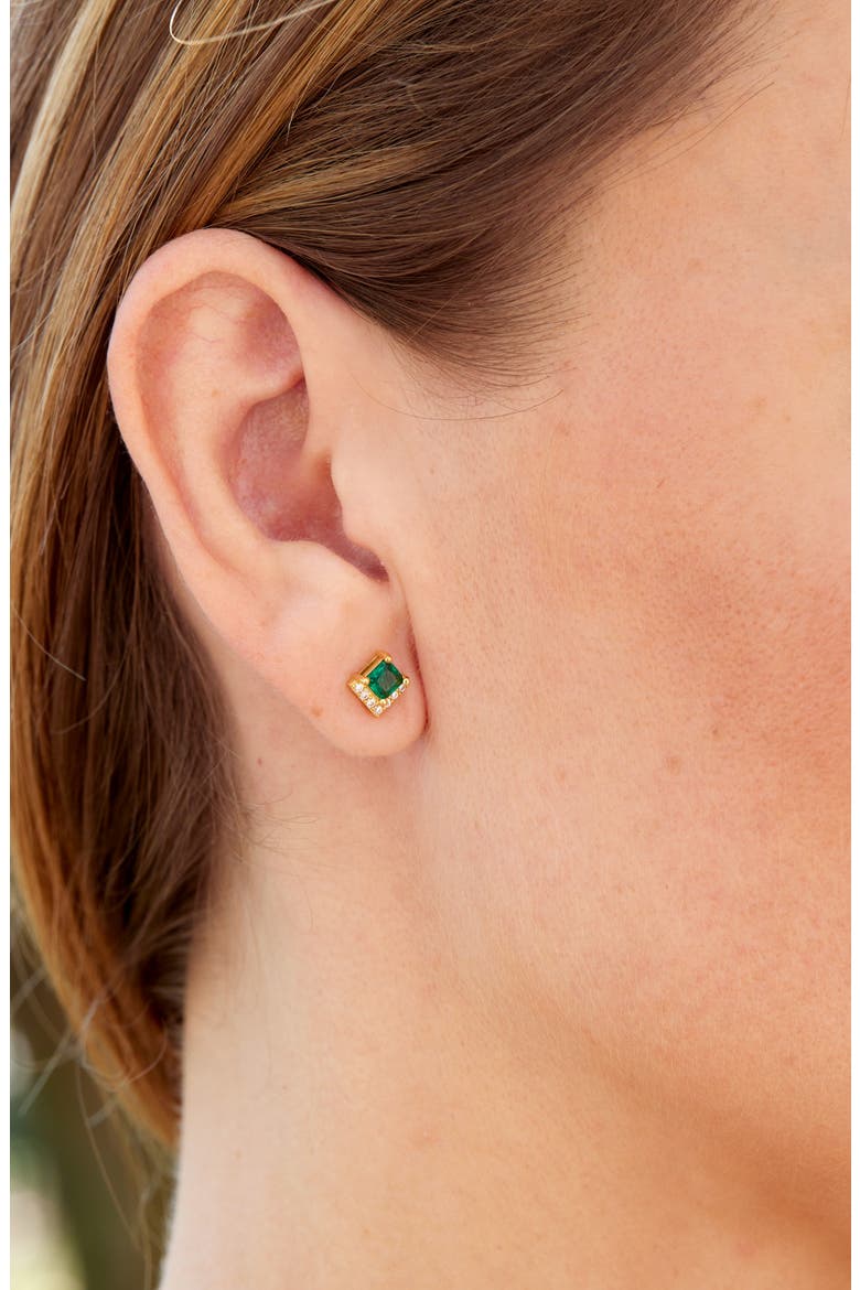 Simulated Stone & Cubic Zirconia Stud Earrings, Alternate, color, GOLD/GREEN
