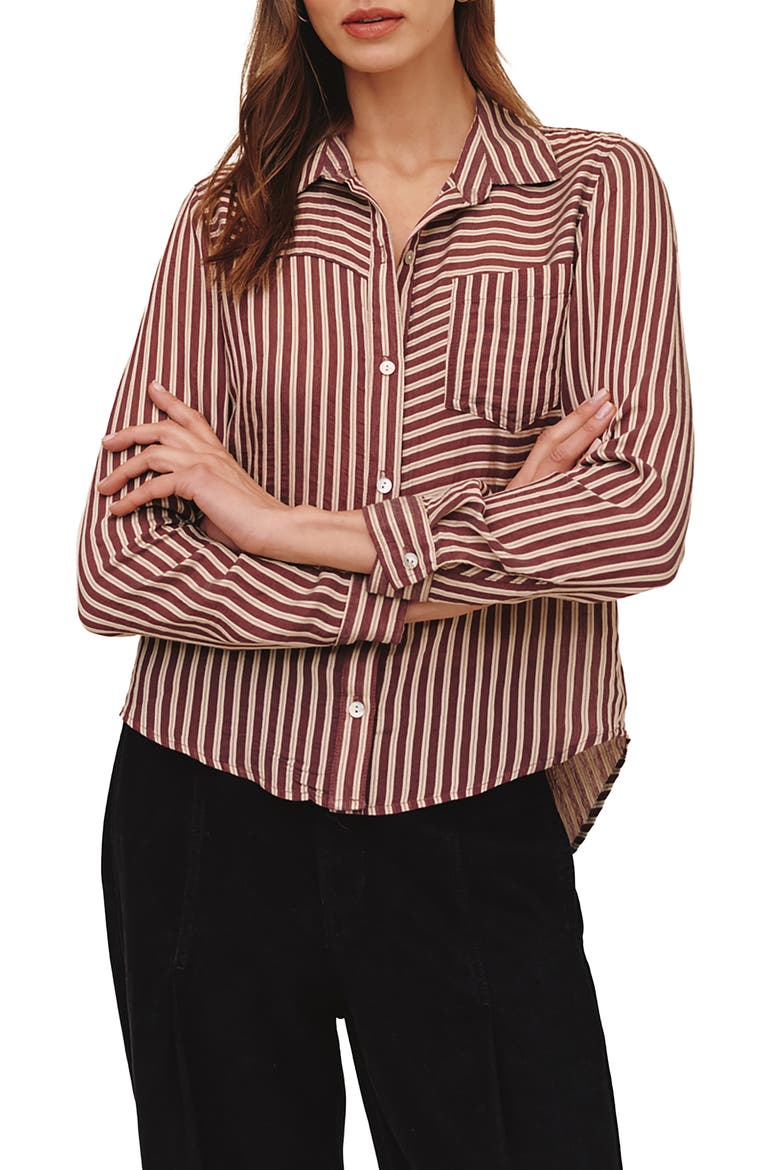 Striped Seamed Button-Up Shirt, Main, color, VINTAGE PLUM STRIPE