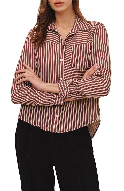Striped Seamed Button-Up Shirt