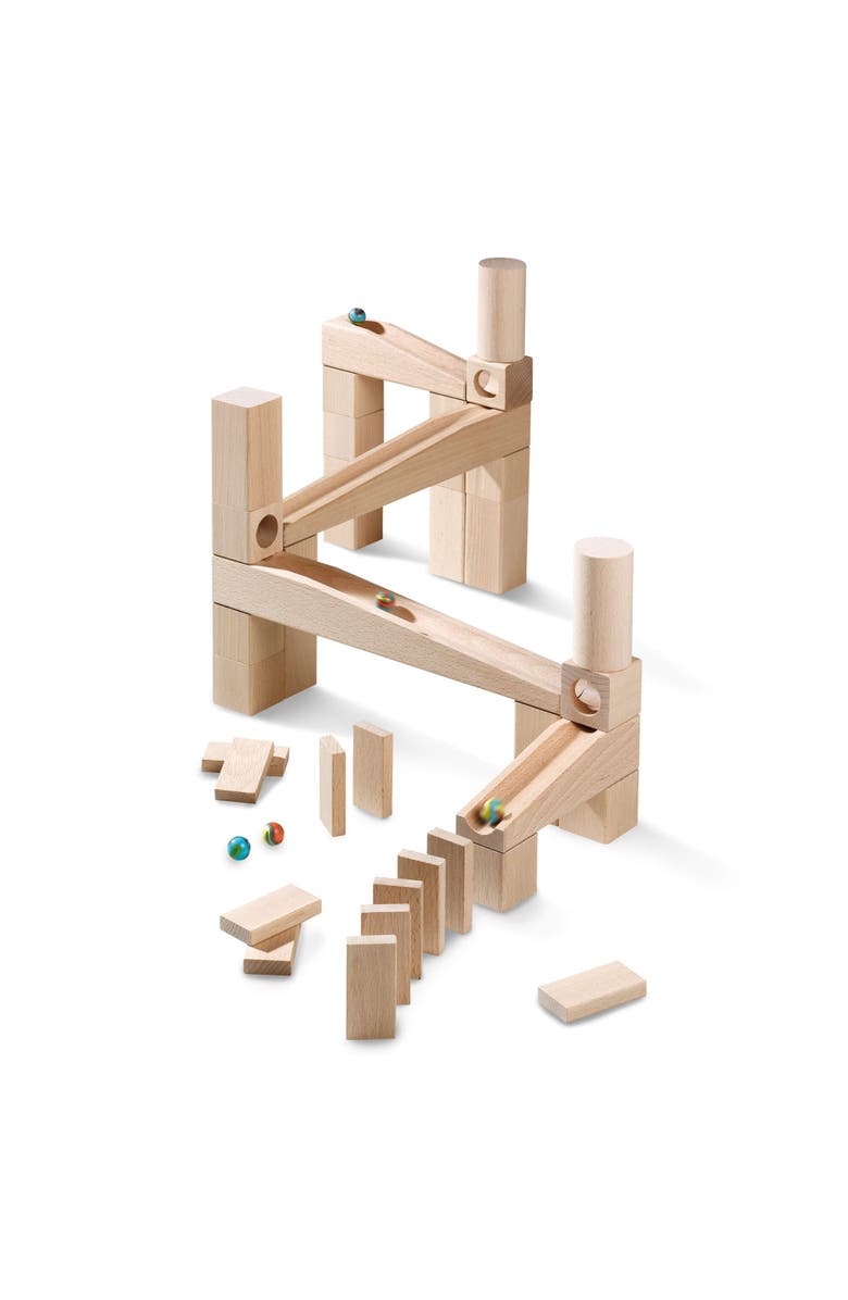 HABA Wooden Marble Run Ball Track Building Set for 3-10 Year Olds, STEM Toy with 44-Piece Wooden Track and Marbles, Montessori Toys for 3-5 Year Olds, Main, color, Multi