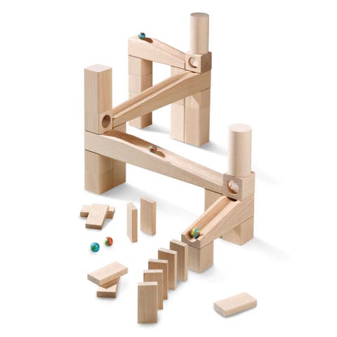 Wooden Marble Run Ball Track Building Set for 3-10 Year Olds, STEM Toy with 44-Piece Wooden Track and Marbles, Montessori Toys for 3-5 Year Olds
