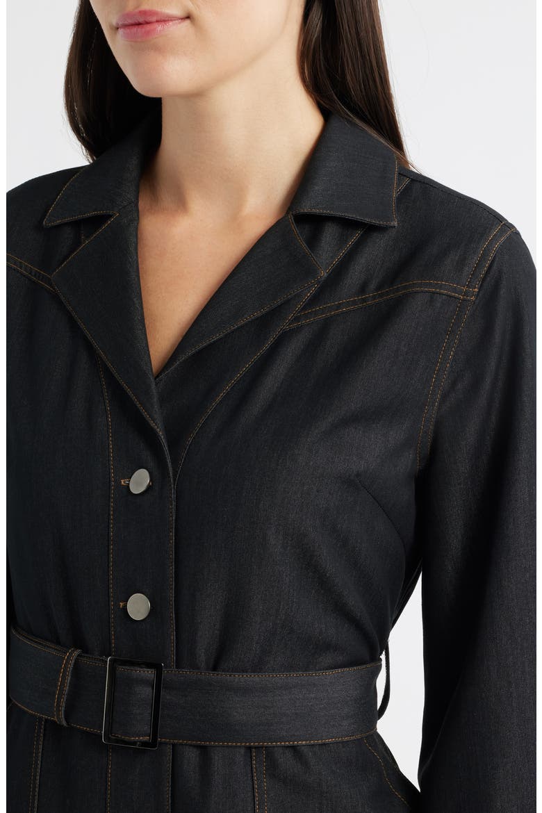 Franny Long Sleeve Denim Mini Shirtdress, Alternate, color, BLACK