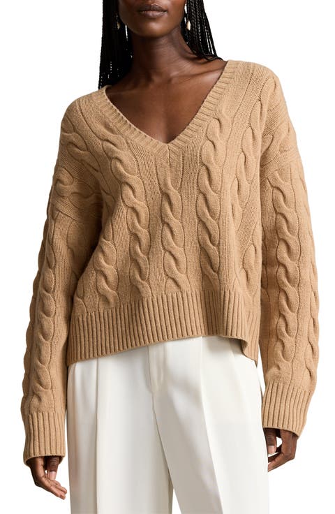 Cable Wool & Cashmere V-Neck Sweater