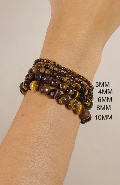 Sterling Forever Tiger's Eye Beaded Stretch Bracelet In Brown