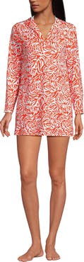 Lands' End Cotton Jersey Long Sleeve Hooded Swim Cover-up Dress