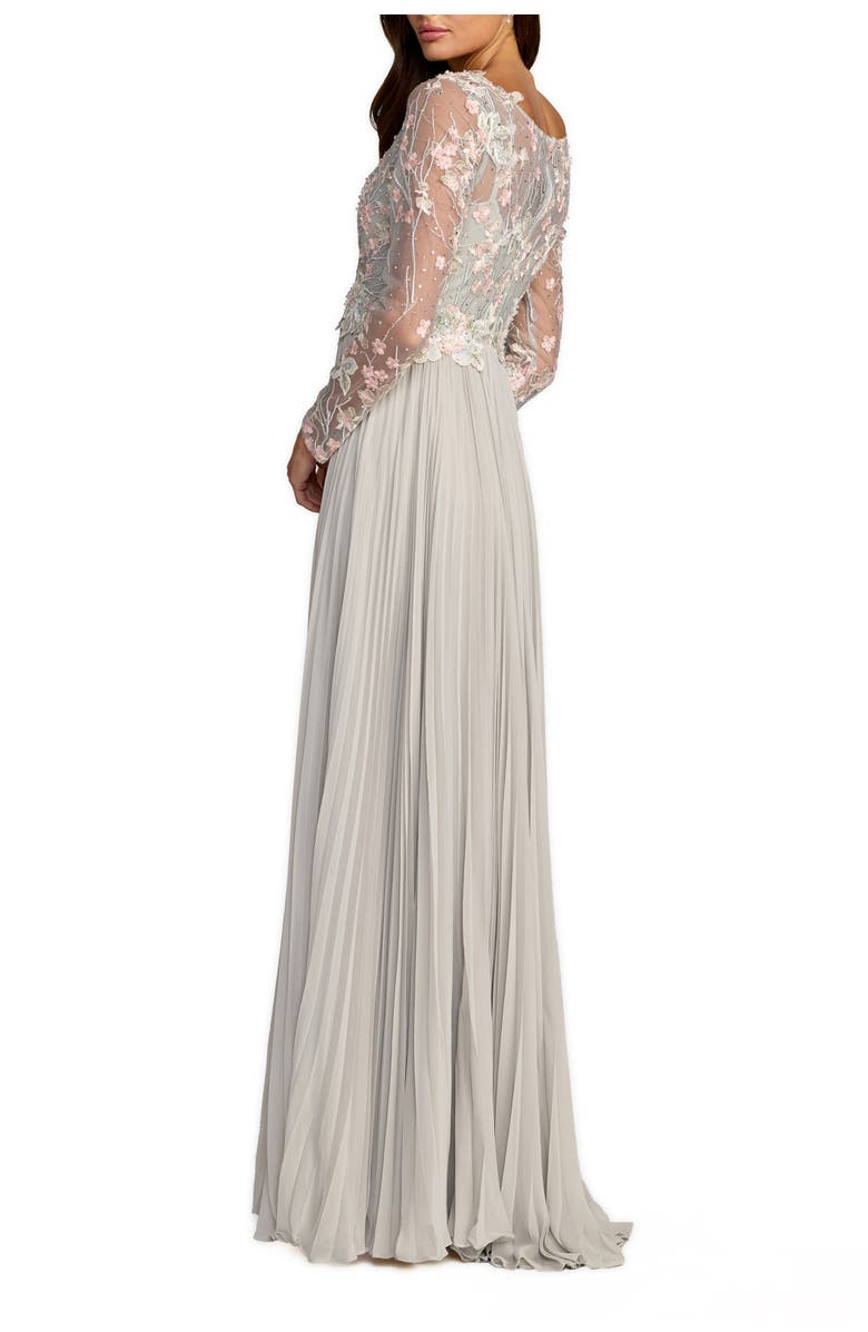 Mac Duggal Women's Embroidered Long Sleeve V Neck Pleated Gown, Alternate, color,