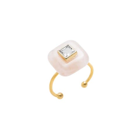 CZ Square Bezeled Natural Stone Ring