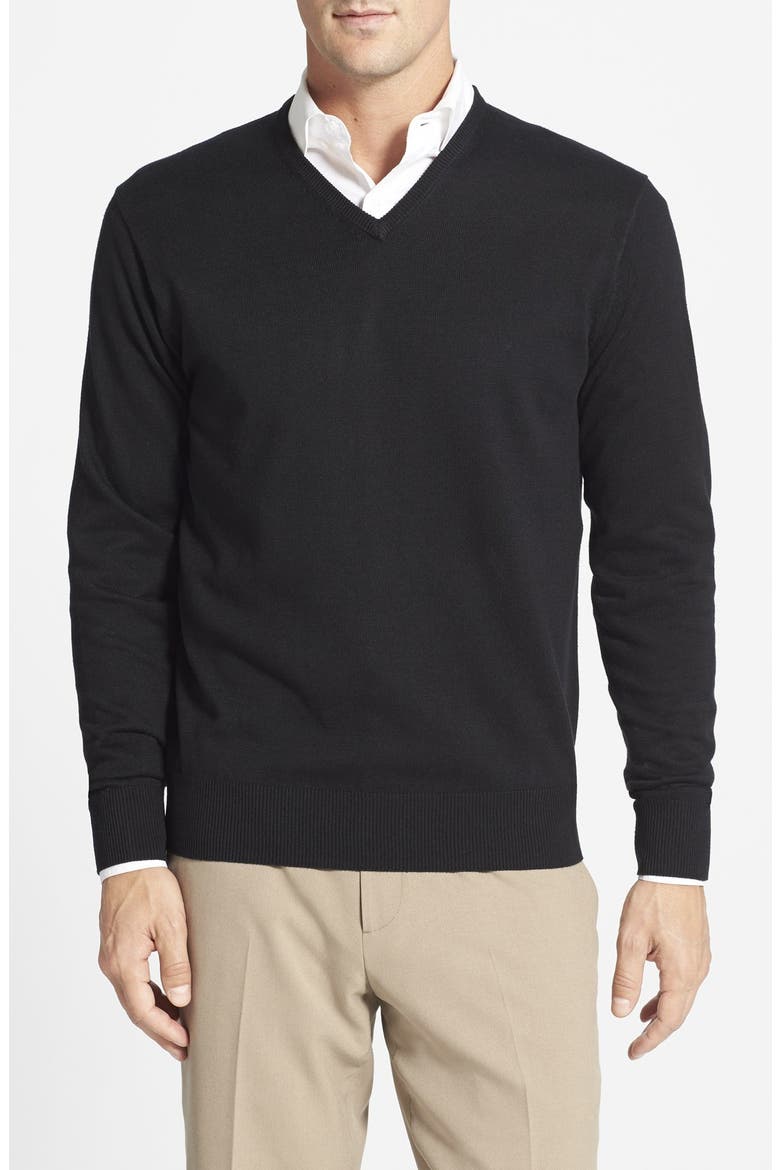 Silk, Cotton & Cashmere V-Neck Sweater, Main, color, BLACK