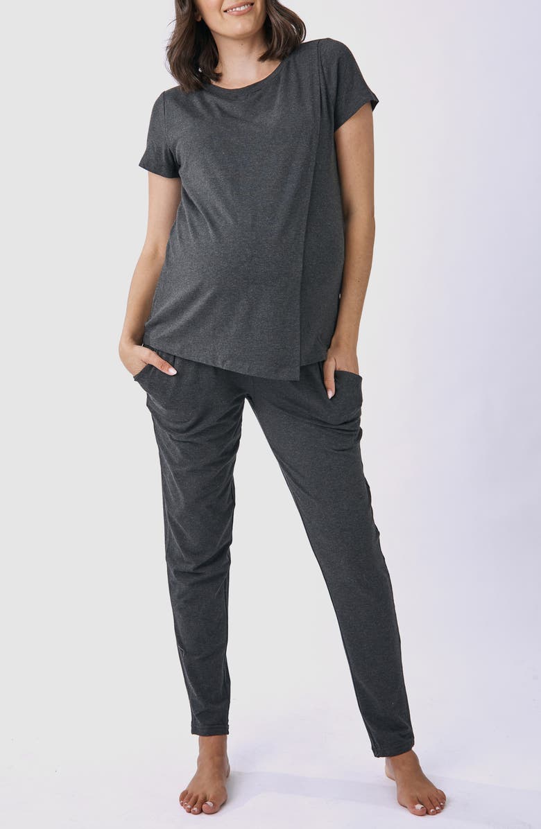 Angel Maternity Maternity/Nursing Top, Lounge Pants & Knotted Baby Gown Set, Alternate, color,