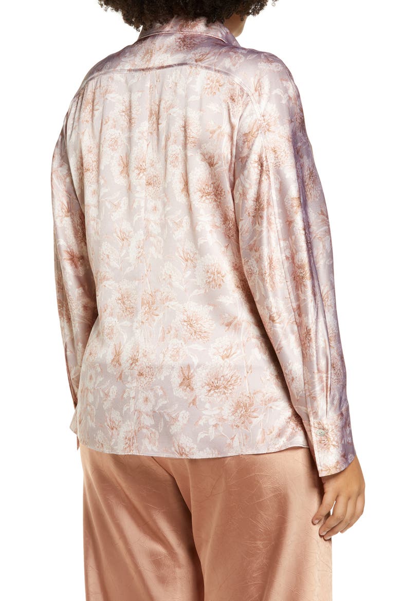 Dahlia Floral Print Silk Shirt, Alternate, color, LOTUS SHELL