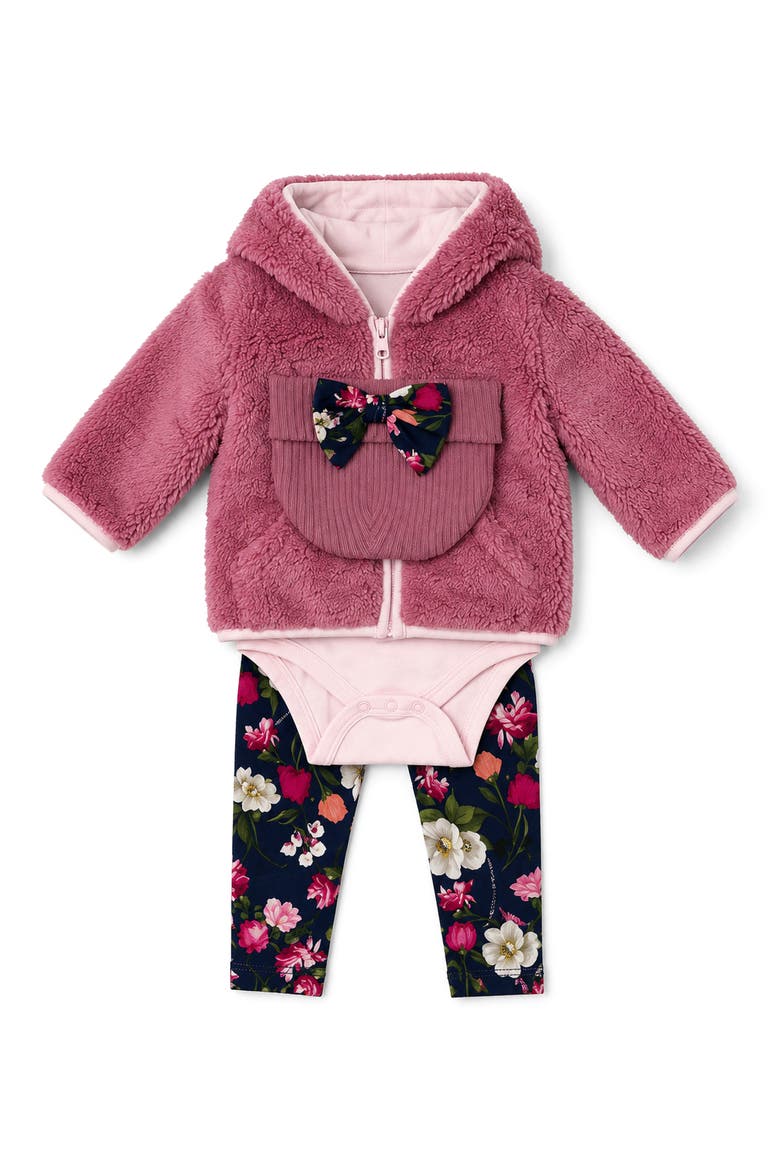 High-Pile Fleece Jacket, Bodysuit & Leggings Set, Main, color, LIGHT/ PASTEL PINK