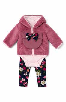 High-Pile Fleece Jacket, Bodysuit & Leggings Set