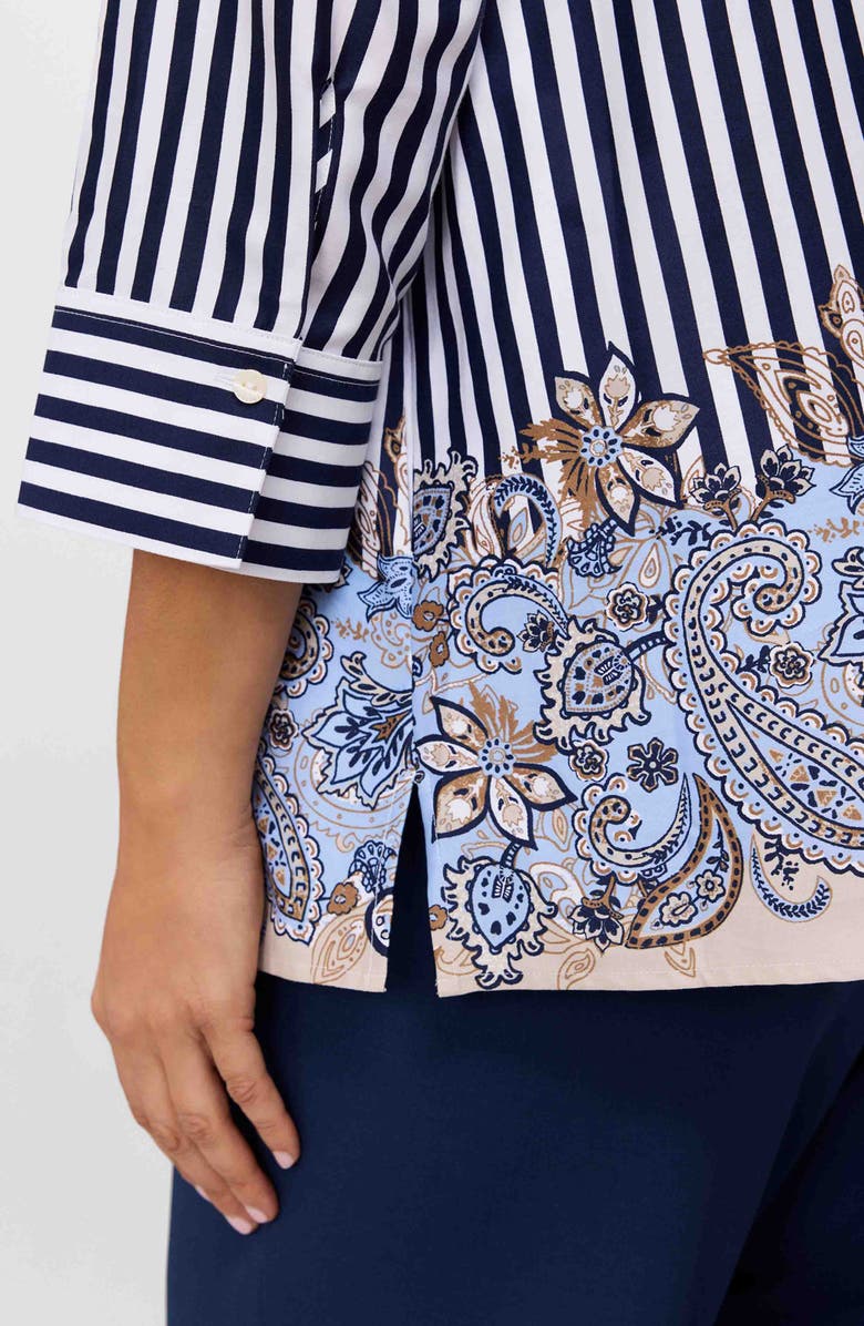 Foxcroft Julia Stripe Cotton Popover Top, Alternate, color, Blue Multi