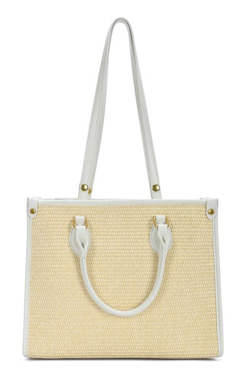Raffia Contrast Tote Bag