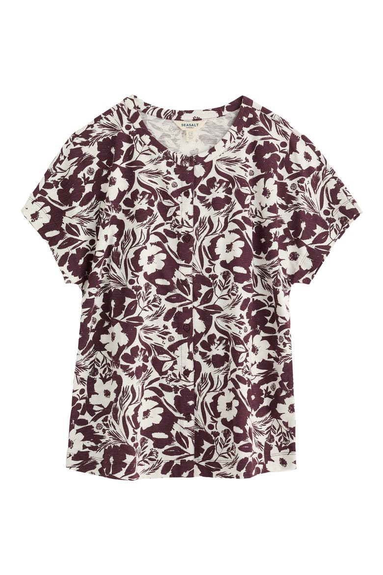 Tor Grass Floral Organic Cotton Jersey Button-Up Shirt, Alternate, color, SUMMER SHADOWS CACAO