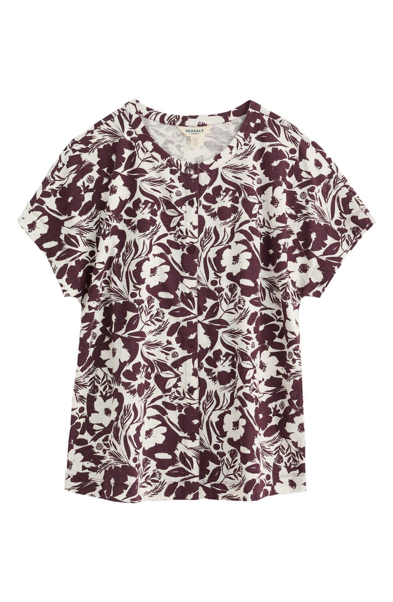 Seasalt Cornwall Tor Grass Floral Organic Cotton Jersey Button-Up Shirt, Alternate, color, Summer Shadows Cacao