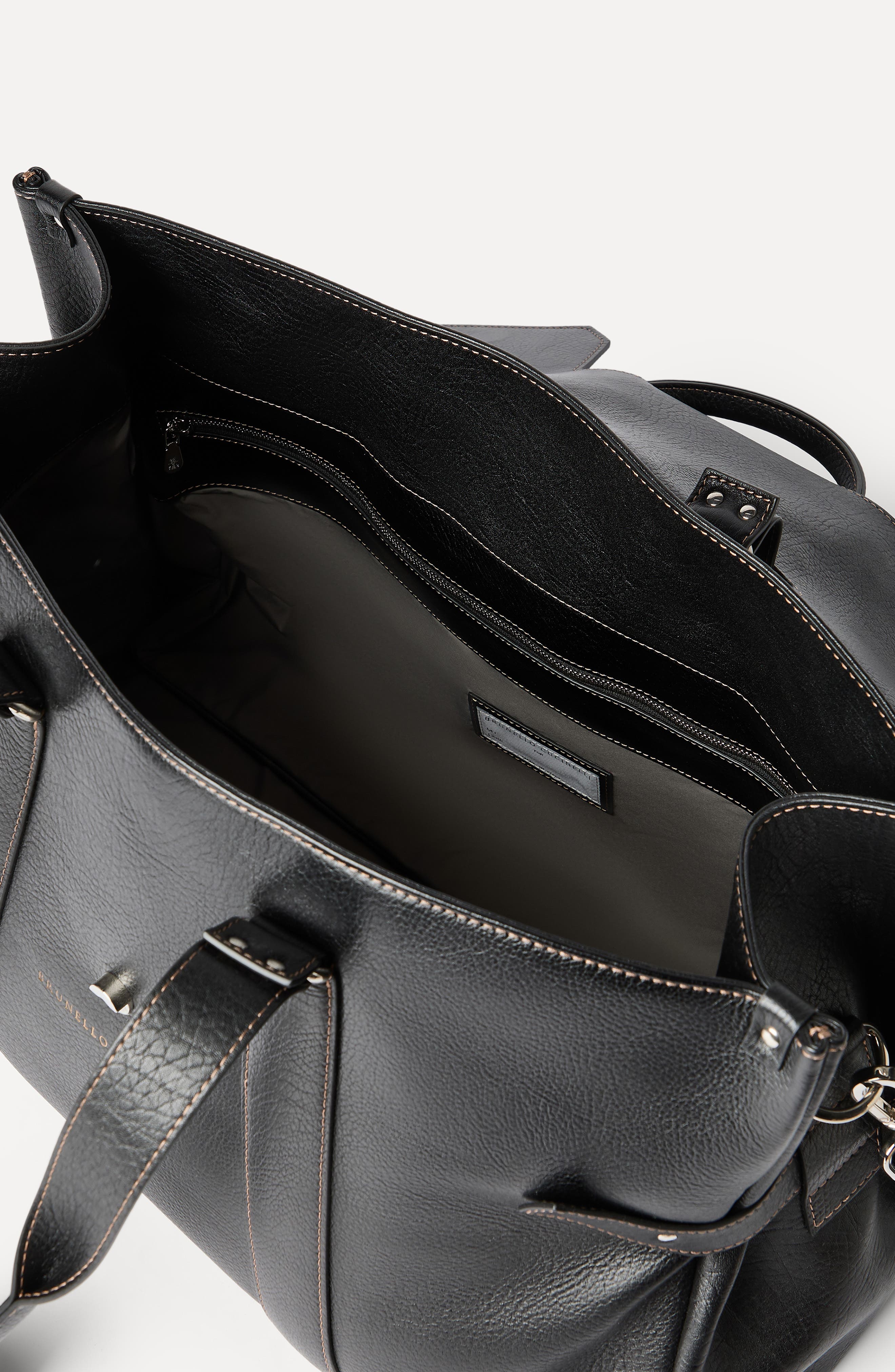 Brunello Cucinelli Grained calfskin Country Weekender bag, Alternate, color, Black