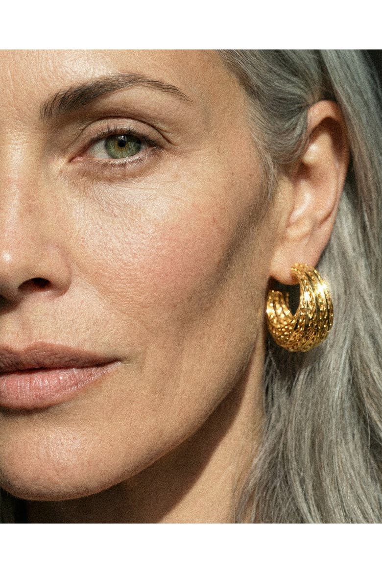 Flow Edgy Hoop Earrings, Alternate, color, Gold