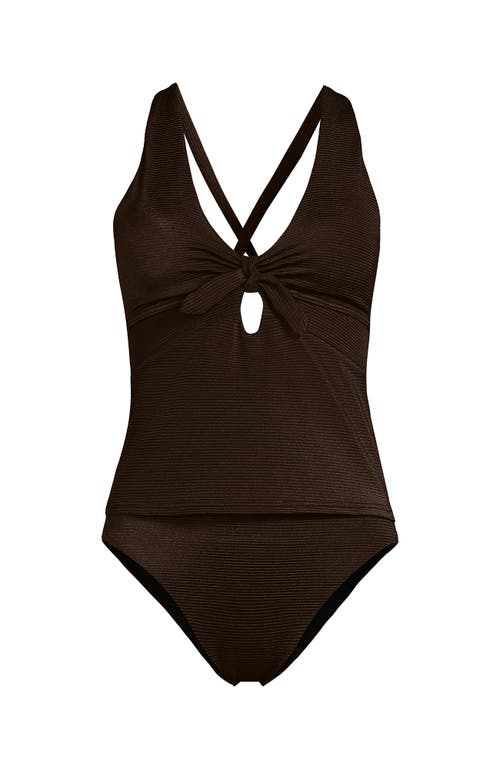 Lands' End Plus Size Shine Ribbed Tankini Top And High Waisted Bottom Swimsuit Set