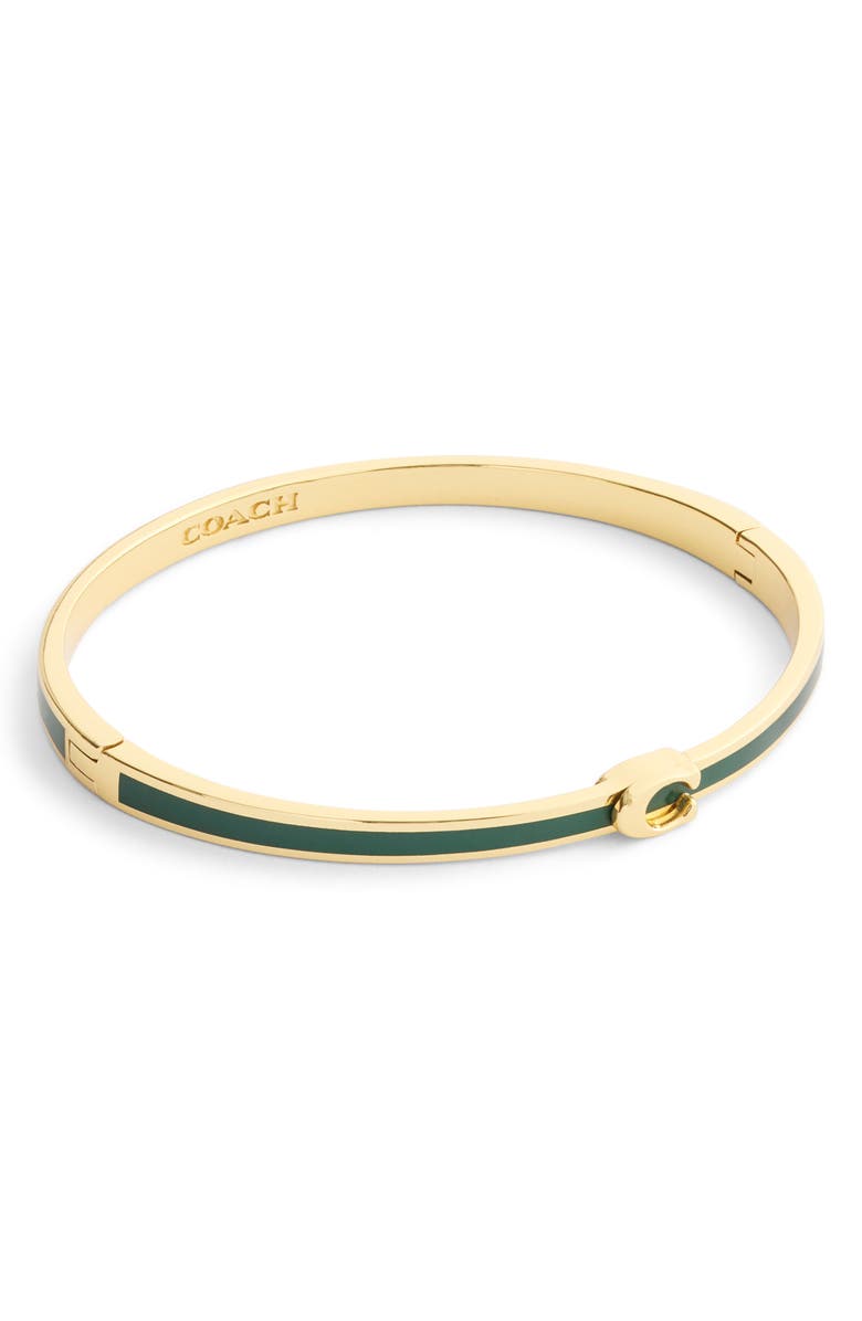 COACH Sculpted C Enamel Boxed Hinge Bangle, Alternate, color, Green