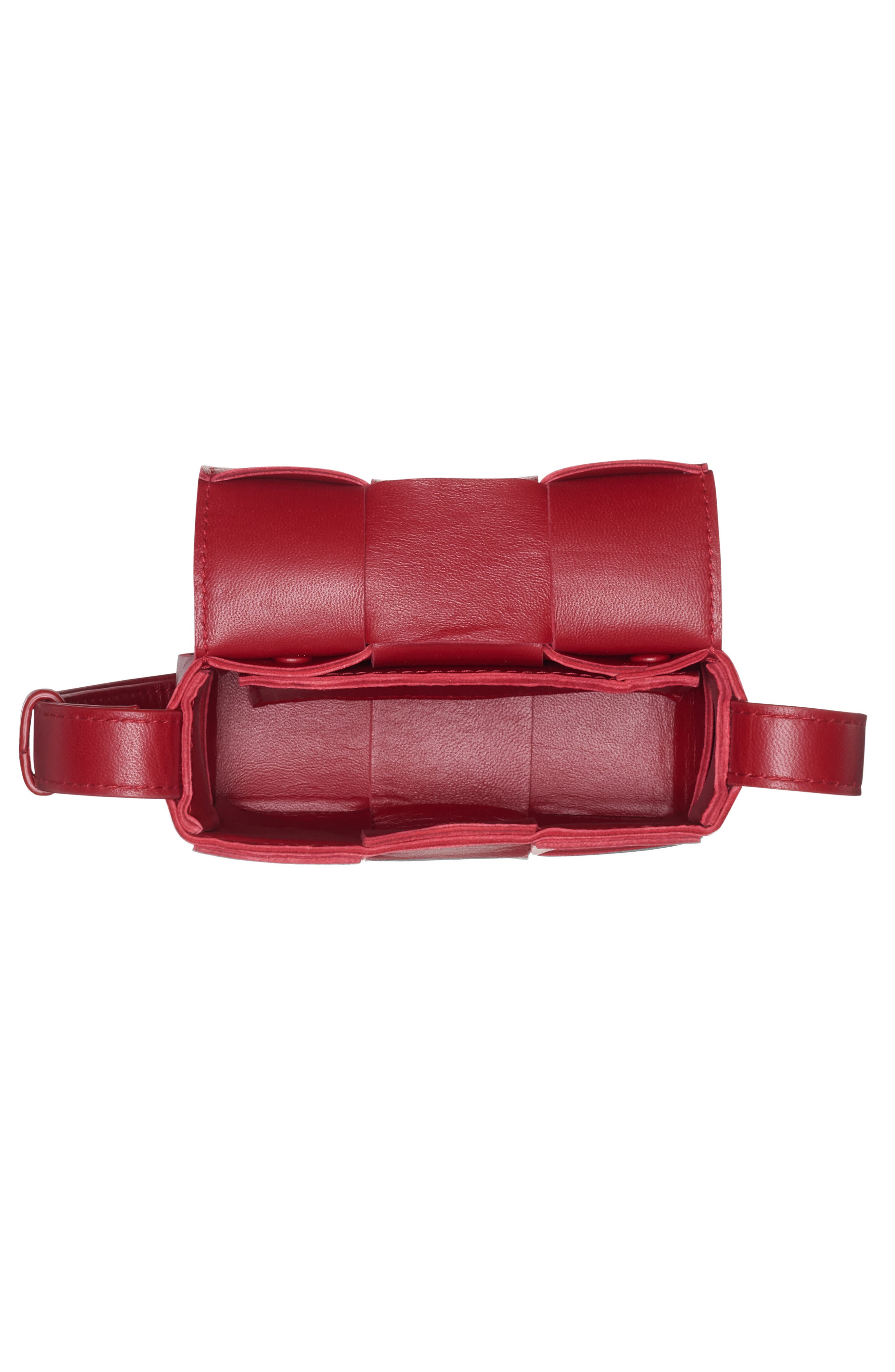 Mini Cassette Intrecciato Leather Crossbody Bag, Alternate, color, DARK RED GOLD
