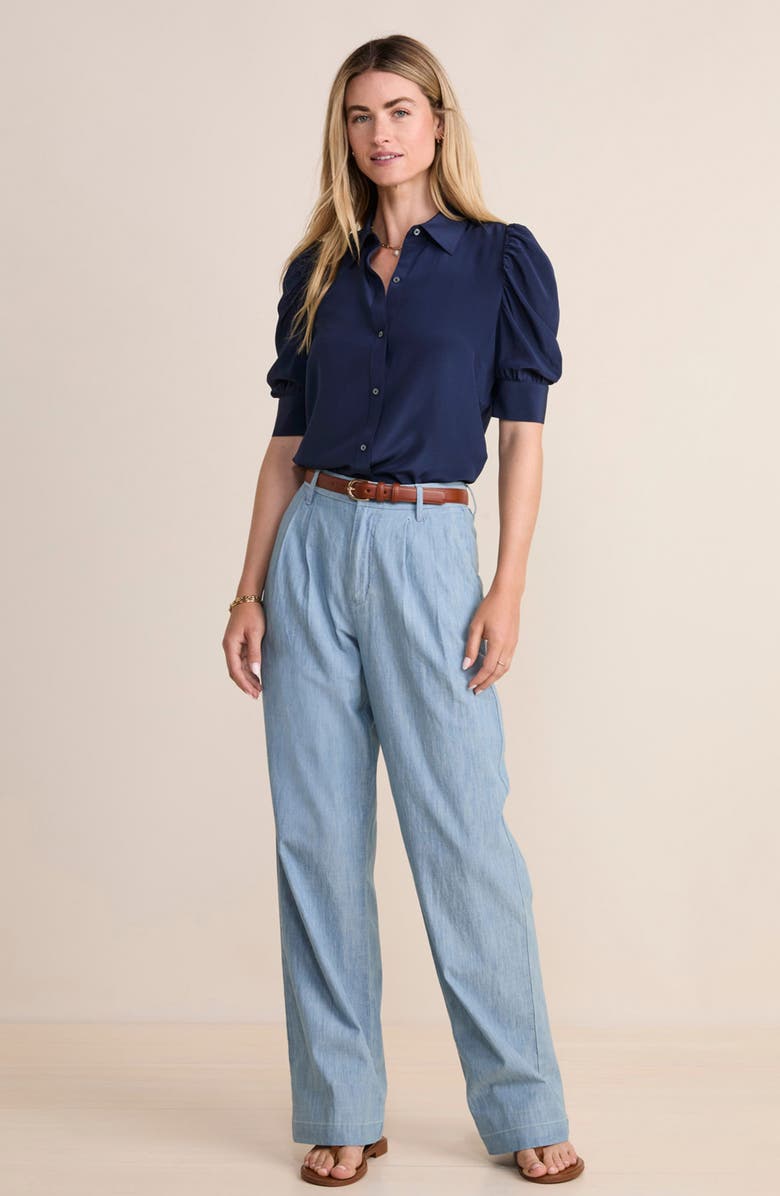 vineyard vines Puff Sleeve Silk Crêpe de Chine Button-Up Shirt, Alternate, color, 